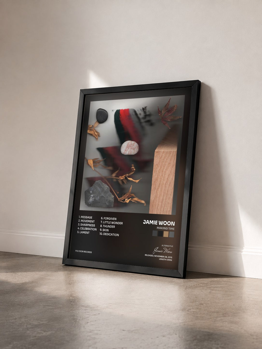 #noir Tableau de l'album Making Time de Jamie Woon vu de trois quarts, cadre noir