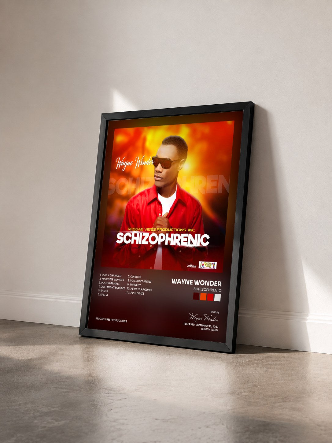 #noir Tableau de l'album Schizophrenic de Wayne Wonder vu de trois quarts, cadre noir