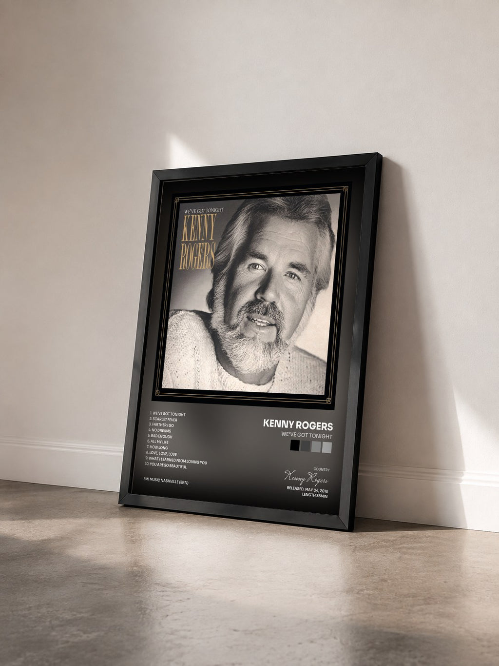#noir Tableau de l'album We've Got Tonight de Kenny Rogers vu de trois quarts, cadre noir