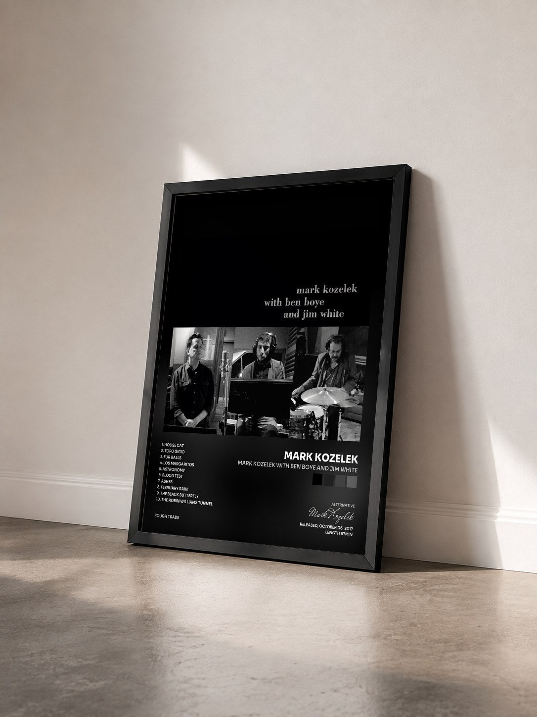 #noir Tableau de l'album mark kozelek with ben boye and jim white de Mark Kozelek vu de trois quarts, cadre noir