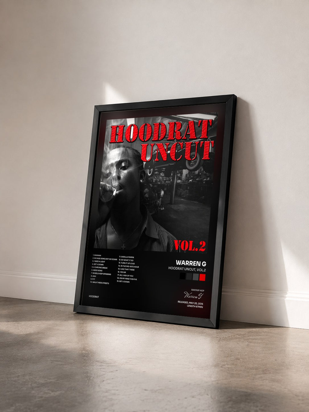 #noir Tableau de l'album Hoodrat Uncut, Vol.2 de Warren G vu de trois quarts, cadre noir