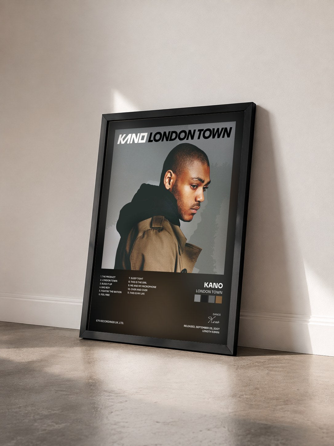 #noir Tableau de l'album London Town de Kano vu de trois quarts, cadre noir