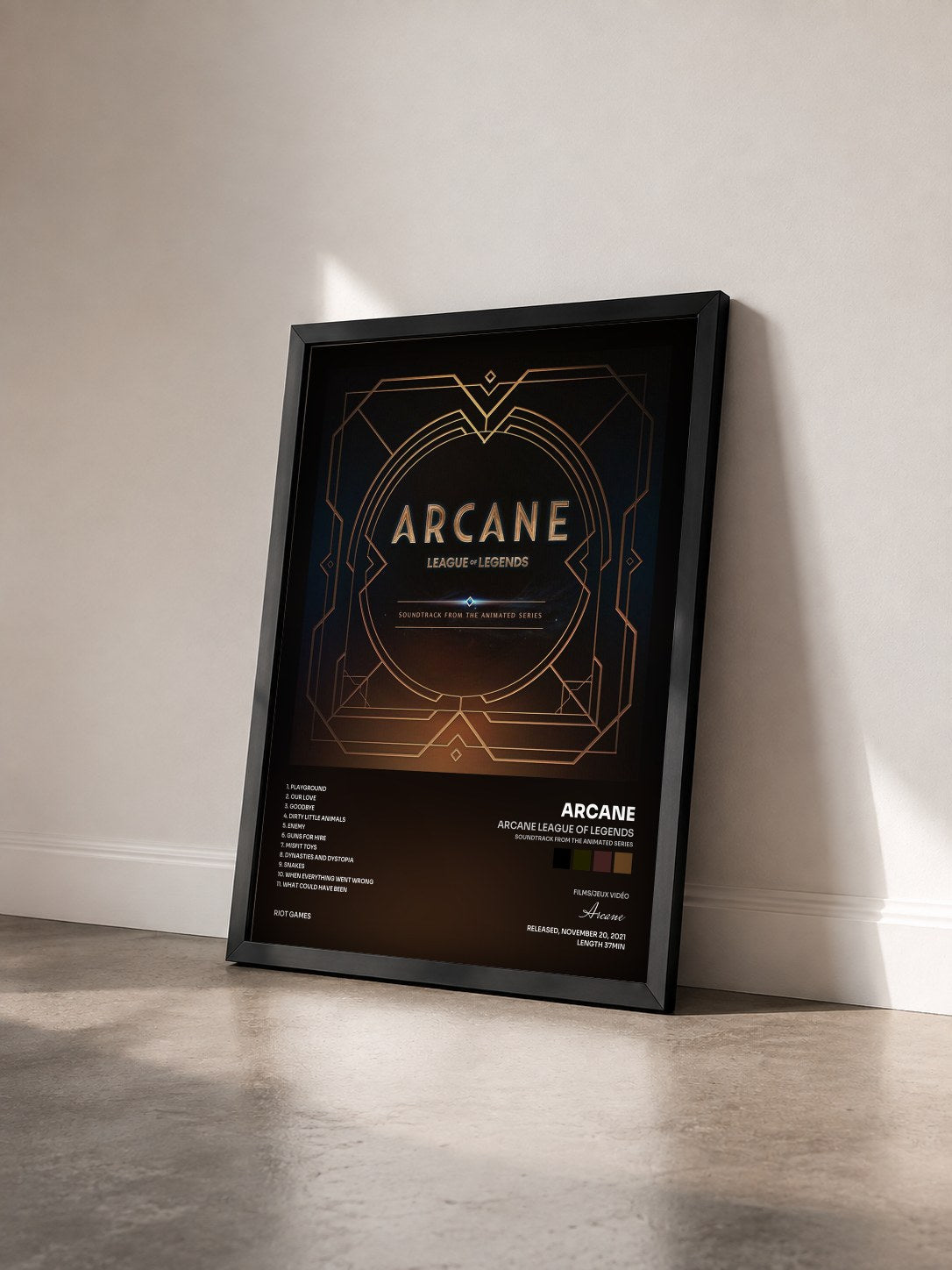 #noir Tableau de l'album Arcane League of Legends (Soundtrack from the Animated Series) de Arcane vu de trois quarts, cadre noir