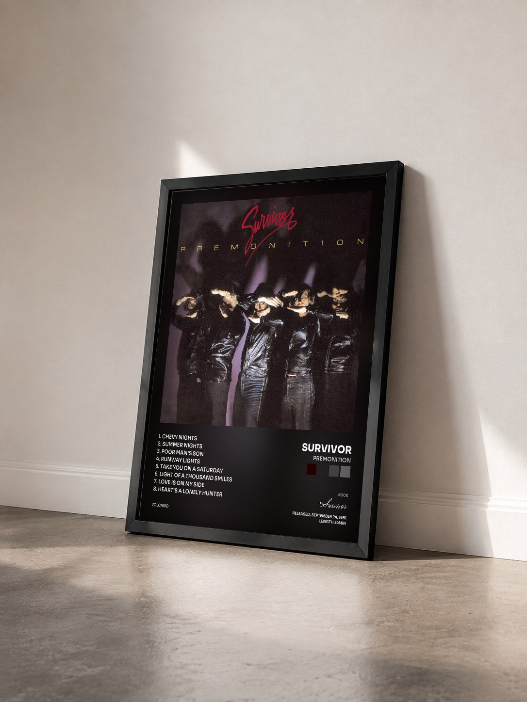 #noir Tableau de l'album Premonition de Survivor vu de trois quarts, cadre noir