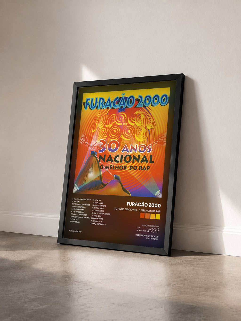 #noir 30 Anos Nacional: O Melhor do Rap di Furacão 2000 in stampa incorniciata vista di tre quarti, cornice nera
