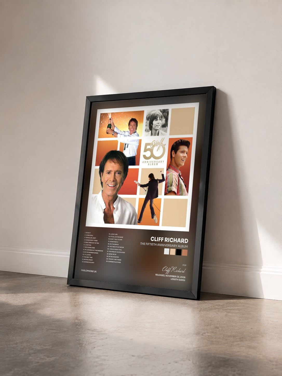 #noir Tableau de l'album The Fiftieth Anniversary Album de Cliff Richard vu de trois quarts, cadre noir