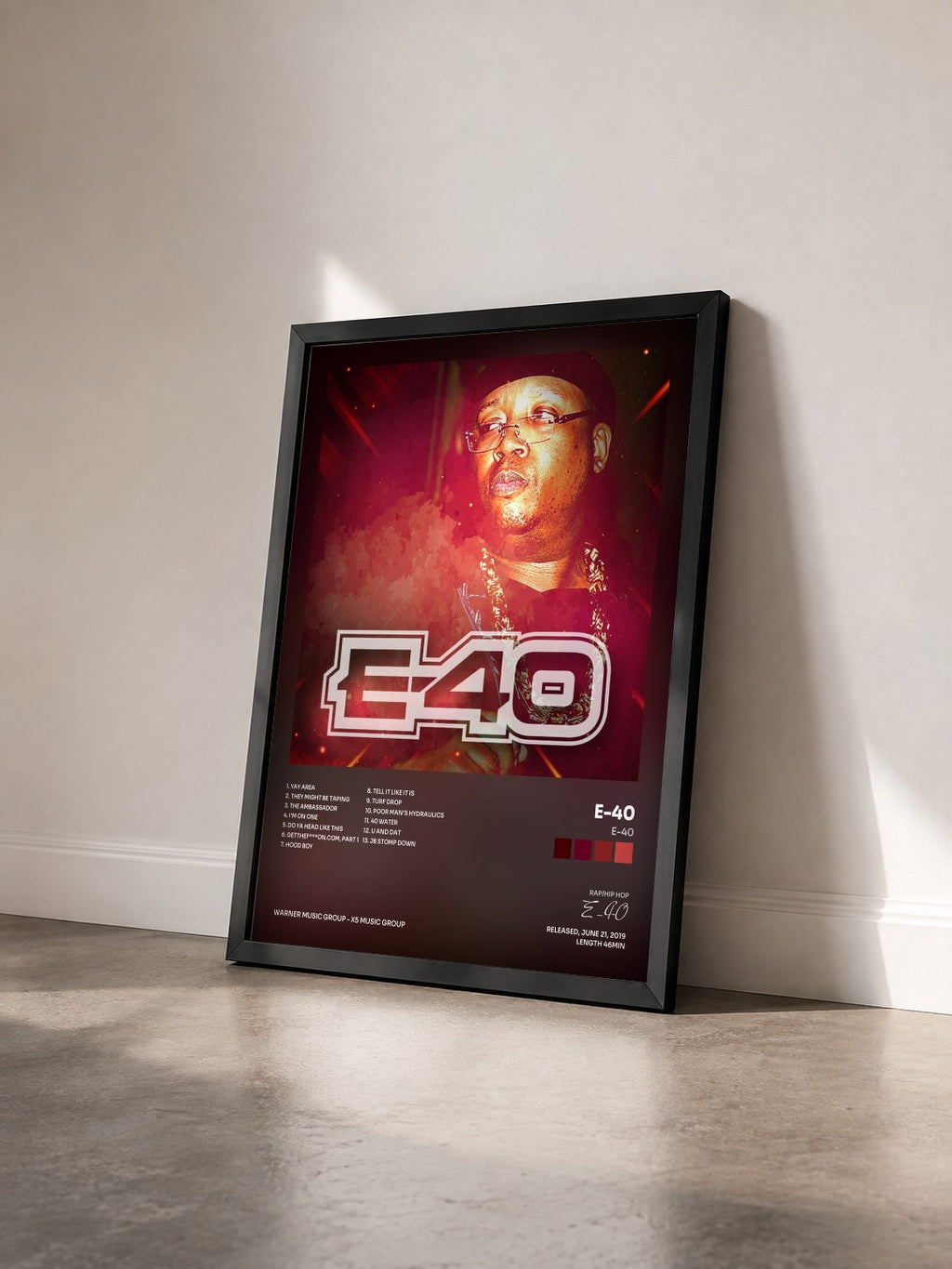 #noir Tableau de l'album E-40 de E-40 vu de trois quarts, cadre noir