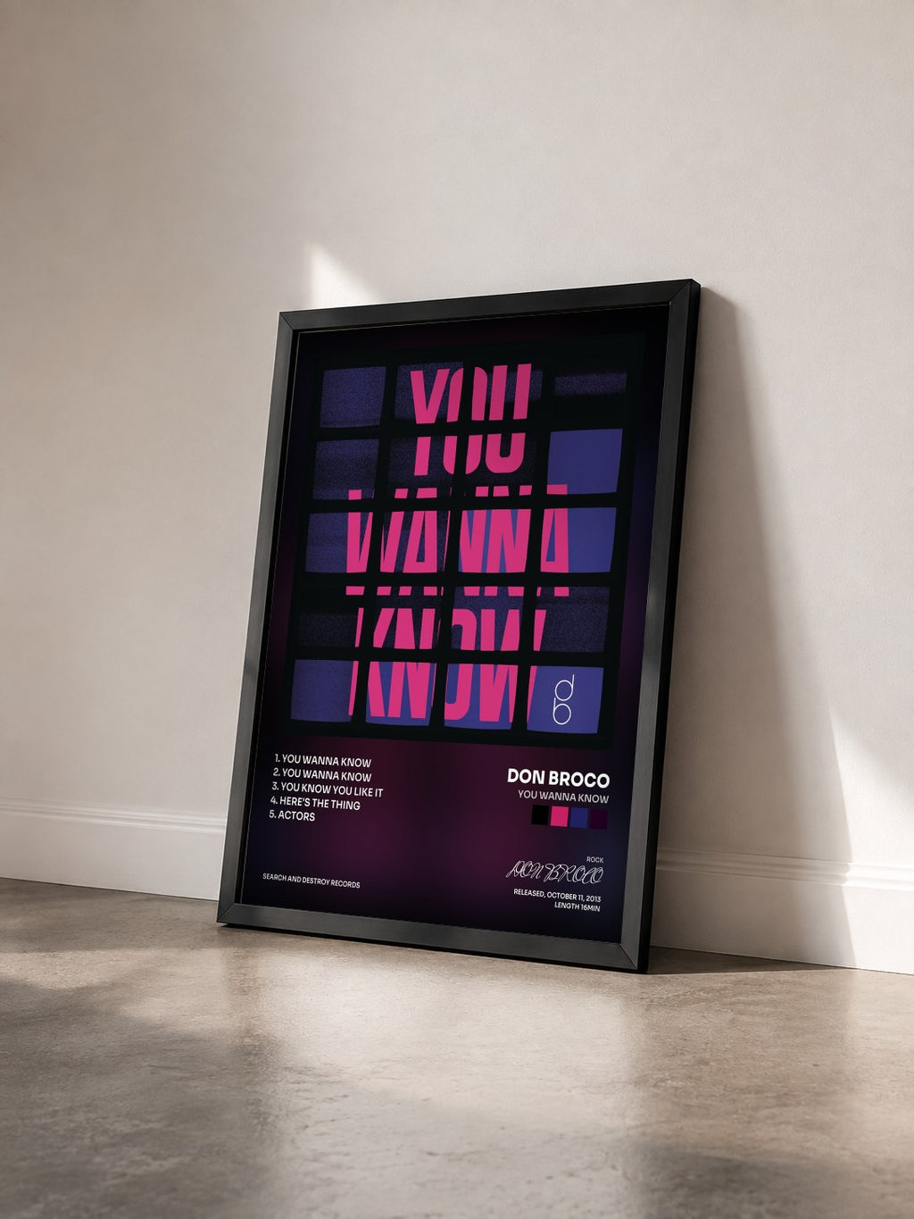 #noir Tableau de l'album You Wanna Know de DON BROCO vu de trois quarts, cadre noir