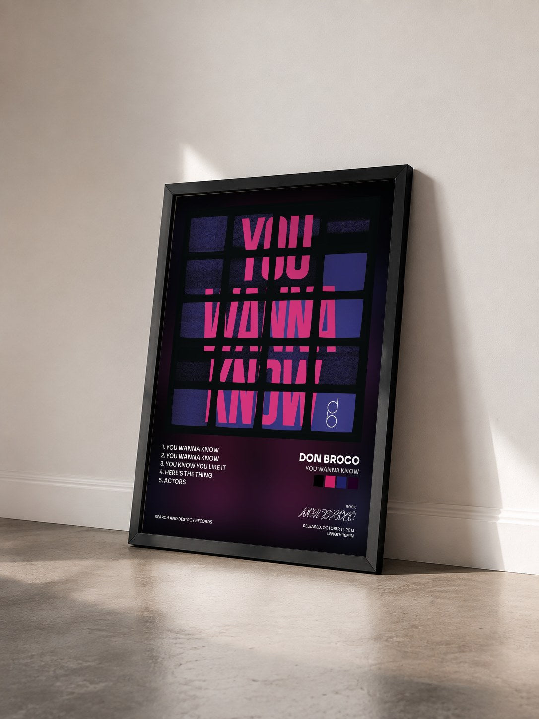 #noir Tableau de l'album You Wanna Know de DON BROCO vu de trois quarts, cadre noir