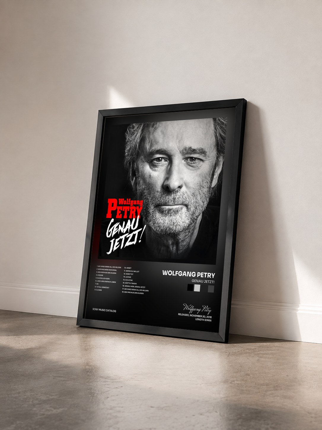 #noir Tableau de l'album Genau jetzt! de Wolfgang Petry vu de trois quarts, cadre noir
