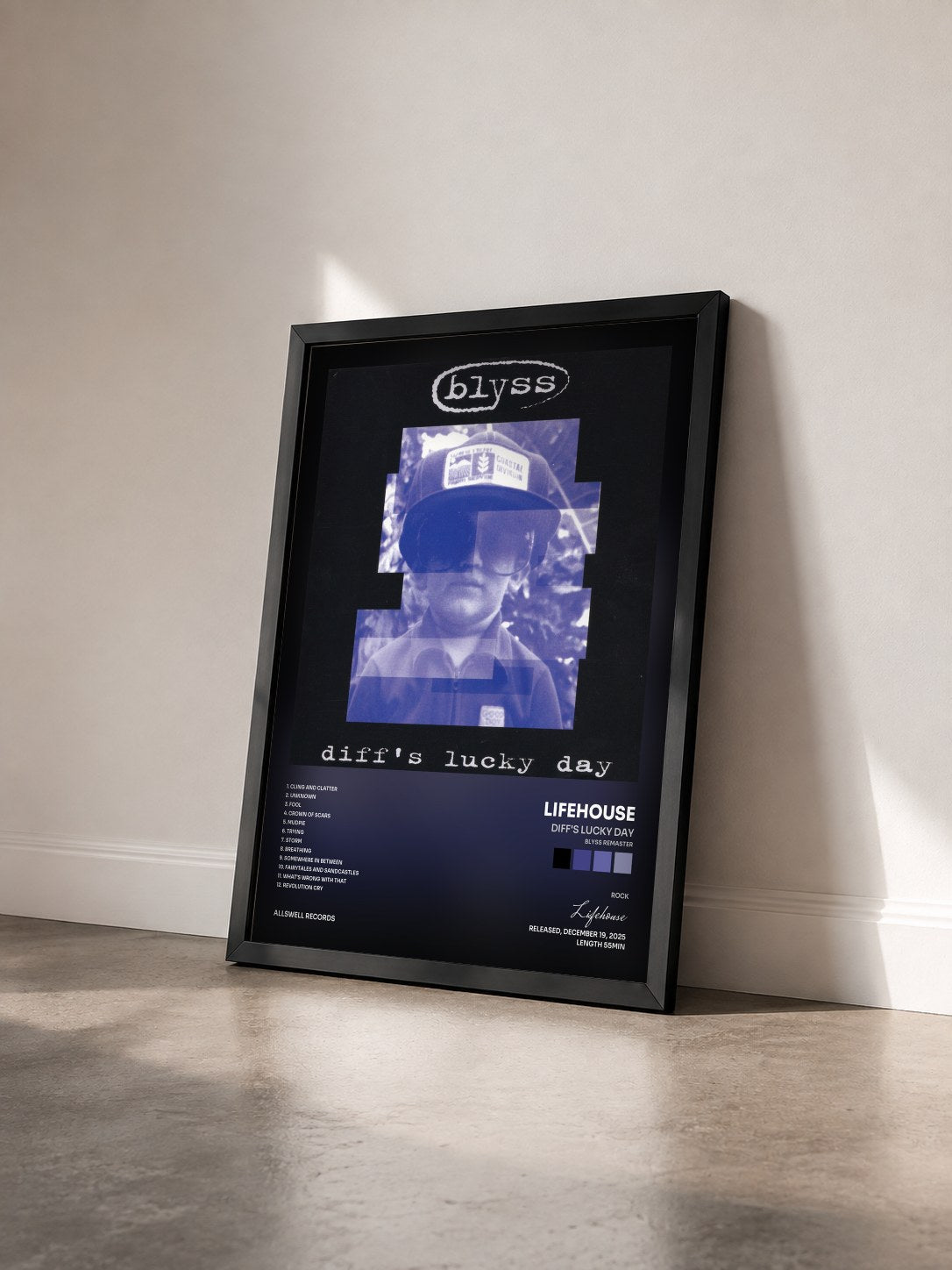 #noir Tableau de l'album diff's lucky day (blyss remaster) de Lifehouse vu de trois quarts, cadre noir