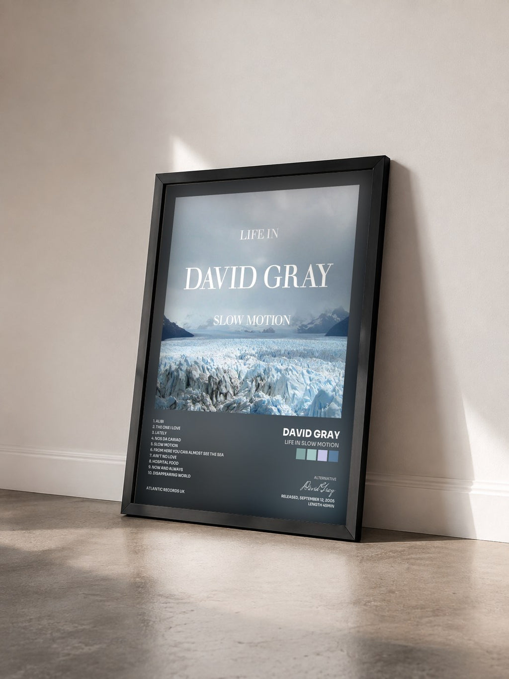#noir Tableau de l'album Life In Slow Motion de David Gray vu de trois quarts, cadre noir