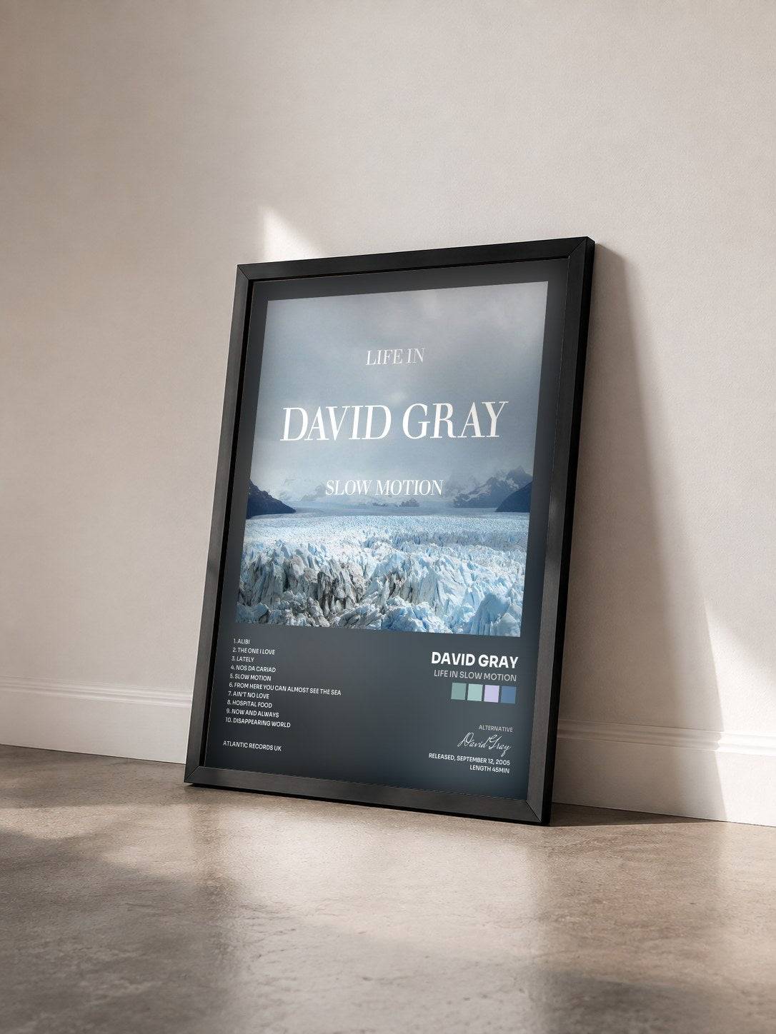 #noir Tableau de l'album Life In Slow Motion de David Gray vu de trois quarts, cadre noir