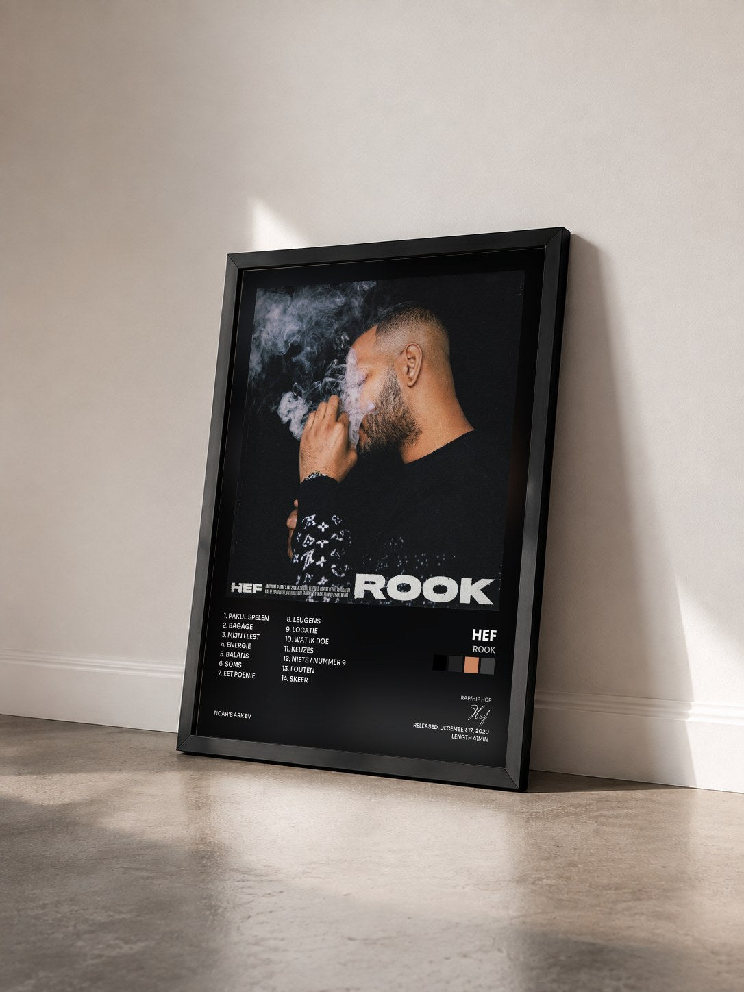 #noir Tableau de l'album Rook de Hef vu de trois quarts, cadre noir