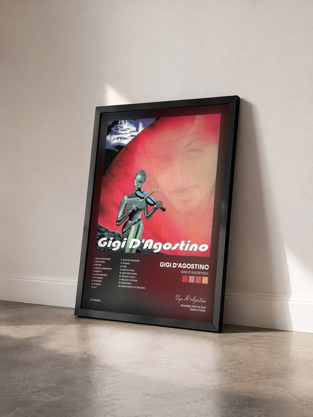 #noir Tableau de l'album Gigi D'Agostino de Gigi D'Agostino vu de trois quarts, cadre noir