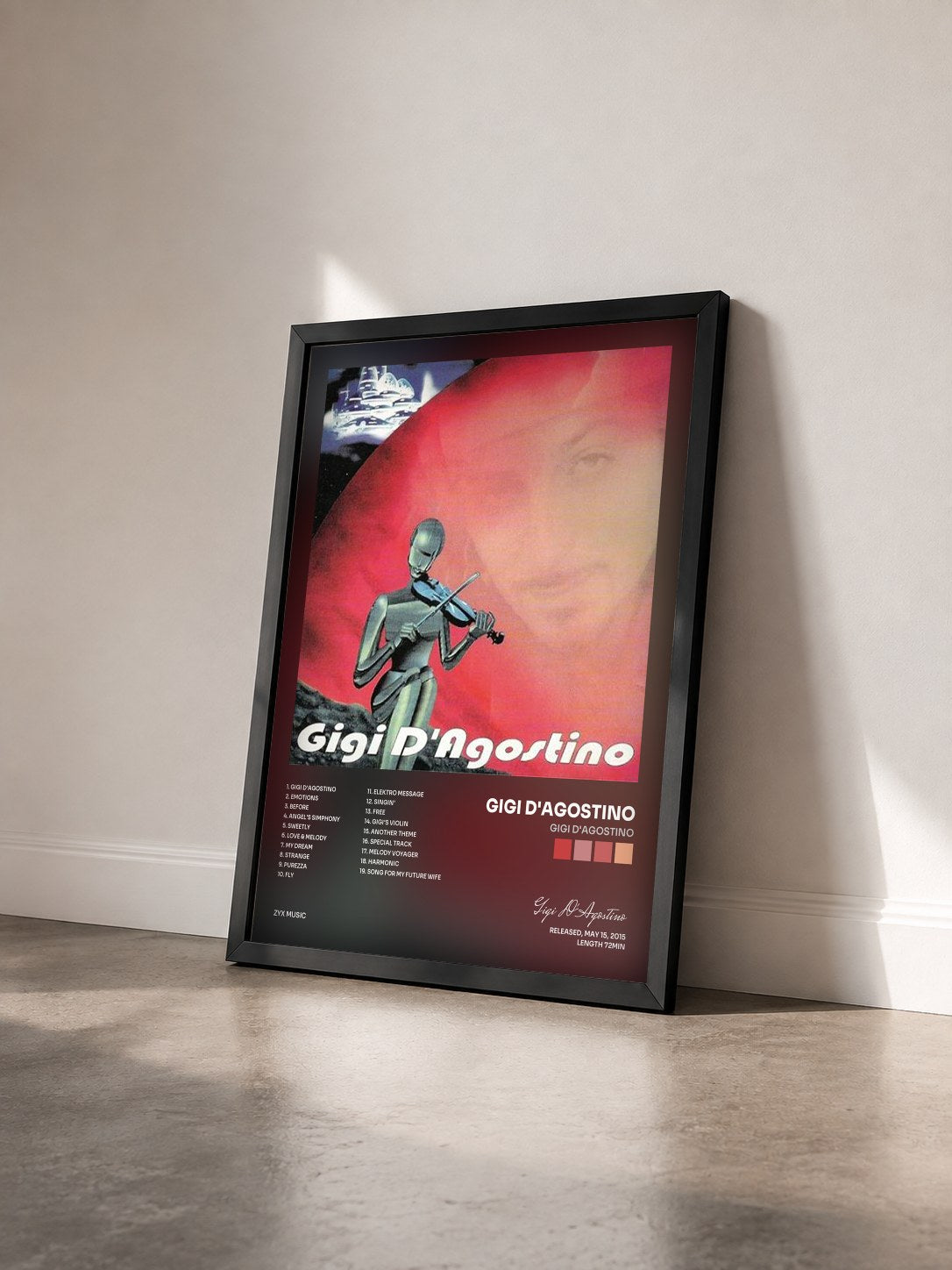 #noir Tableau de l'album Gigi D'Agostino de Gigi D'Agostino vu de trois quarts, cadre noir