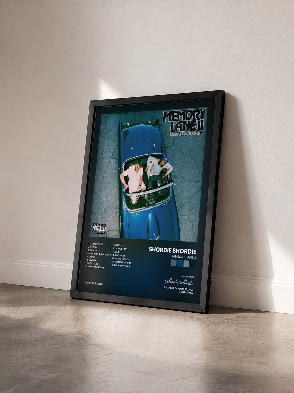 #noir Tableau de l'album Memory Lane 2 de Shordie Shordie vu de trois quarts, cadre noir