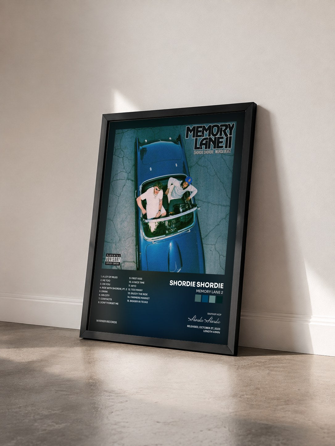 #noir Tableau de l'album Memory Lane 2 de Shordie Shordie vu de trois quarts, cadre noir