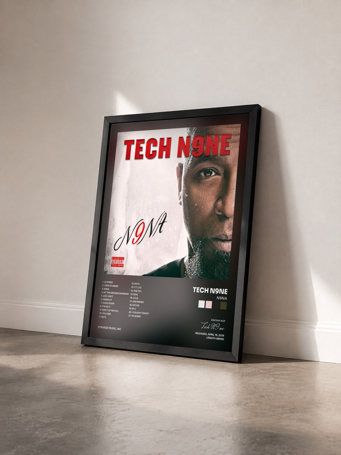 #noir Tableau de l'album N9NA de Tech N9ne vu de trois quarts, cadre noir