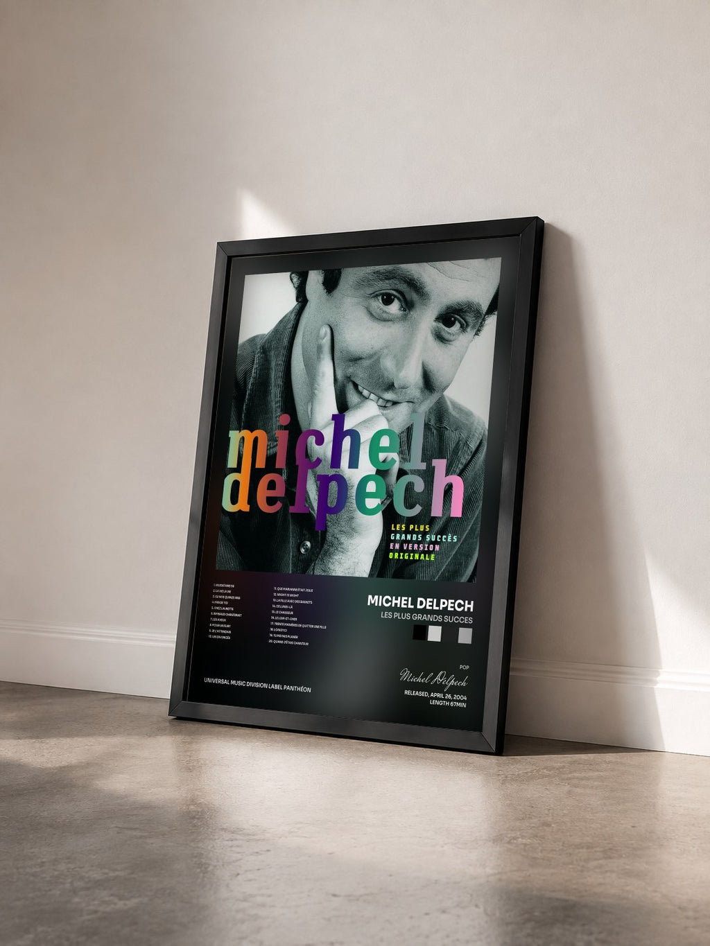 #noir Tableau de l'album Les Plus Grands Succes de Michel Delpech vu de trois quarts, cadre noir