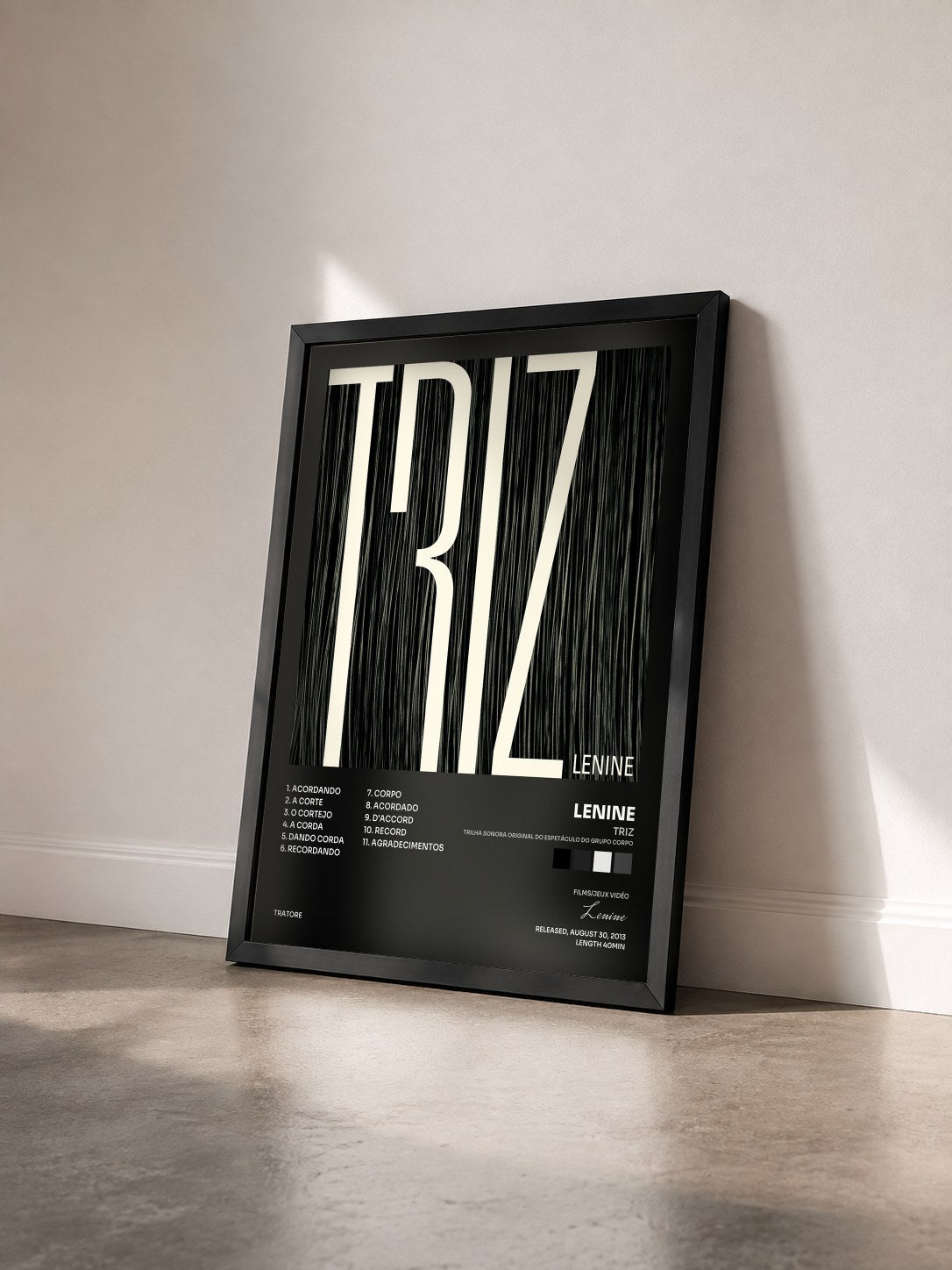 #noir Tableau de l'album Triz (Trilha Sonora Original do Espetáculo do Grupo Corpo) de Lenine vu de trois quarts, cadre noir