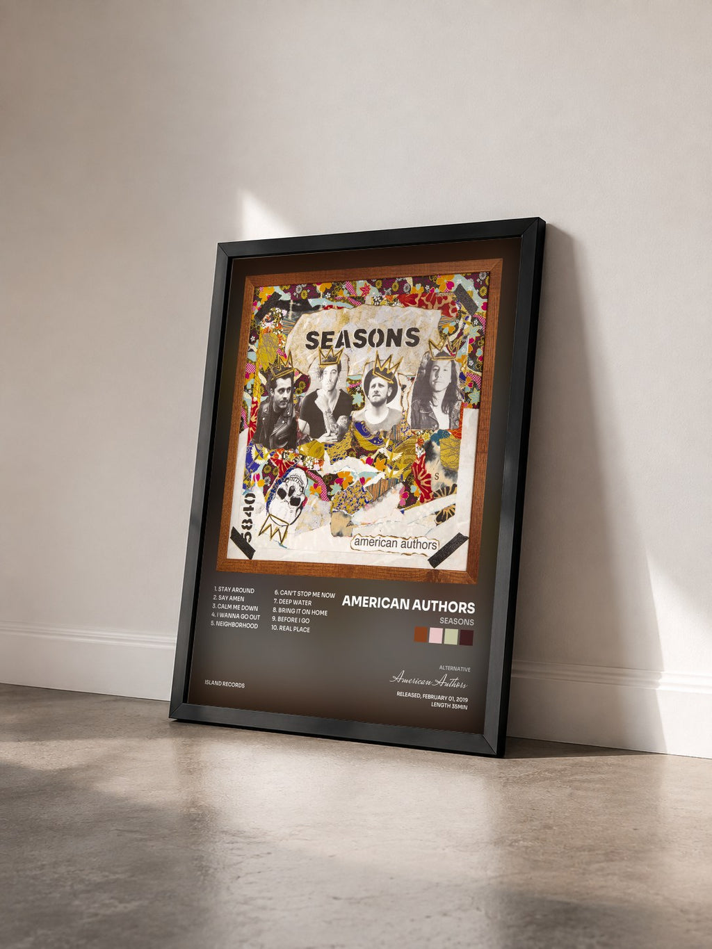 #noir Tableau de l'album Seasons de American Authors vu de trois quarts, cadre noir