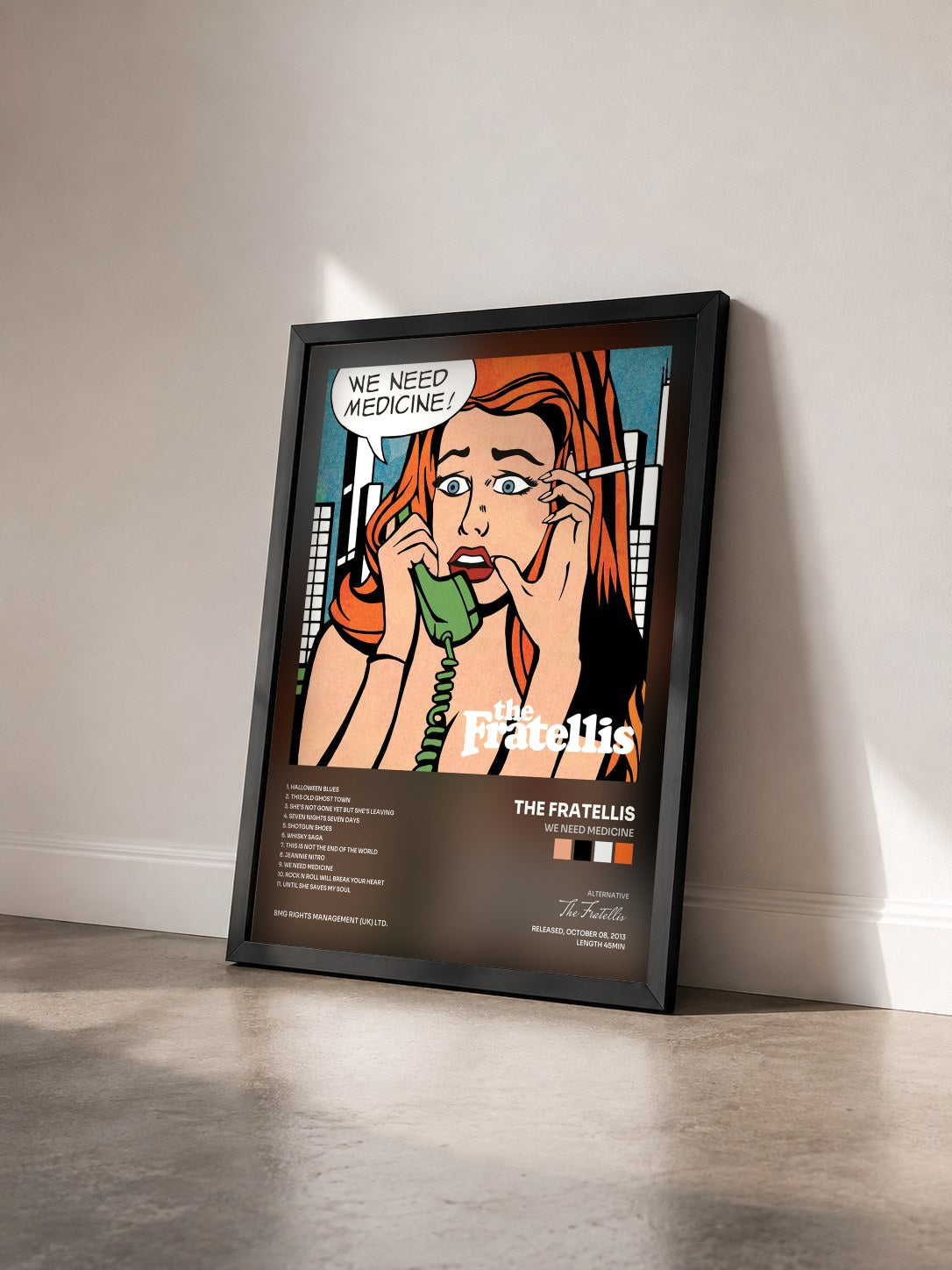 #noir Tableau de l'album We Need Medicine de The Fratellis vu de trois quarts, cadre noir