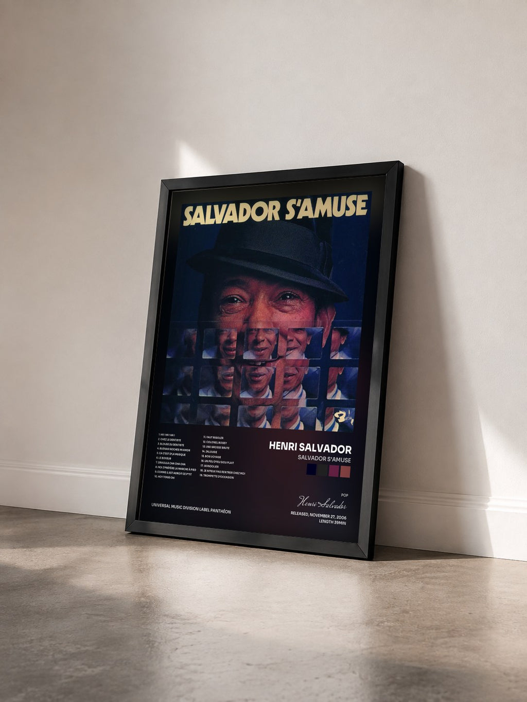 #noir Tableau de l'album Salvador S'Amuse de Henri Salvador vu de trois quarts, cadre noir