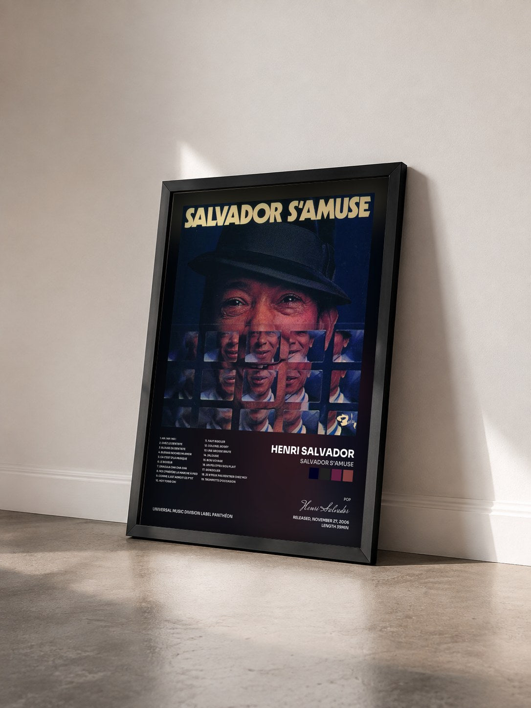 #noir Tableau de l'album Salvador S'Amuse de Henri Salvador vu de trois quarts, cadre noir