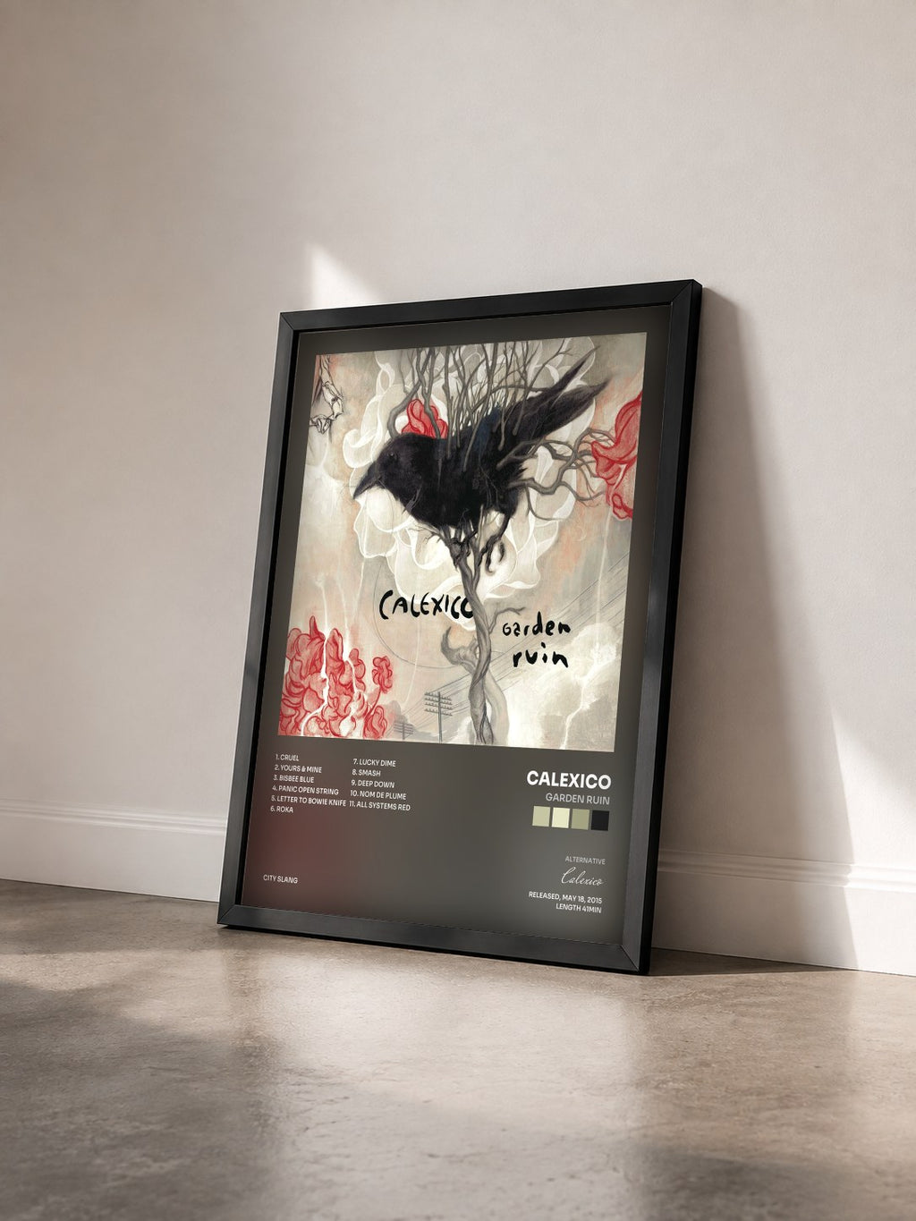 #noir Tableau de l'album Garden Ruin de Calexico vu de trois quarts, cadre noir