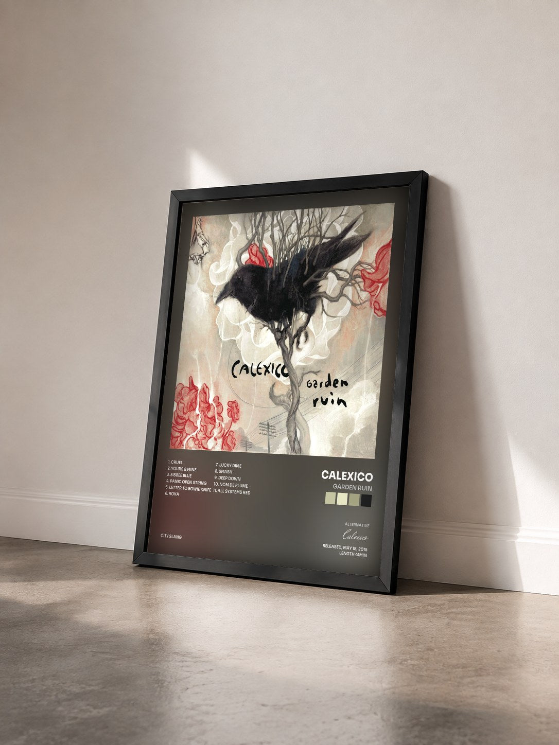 #noir Tableau de l'album Garden Ruin de Calexico vu de trois quarts, cadre noir