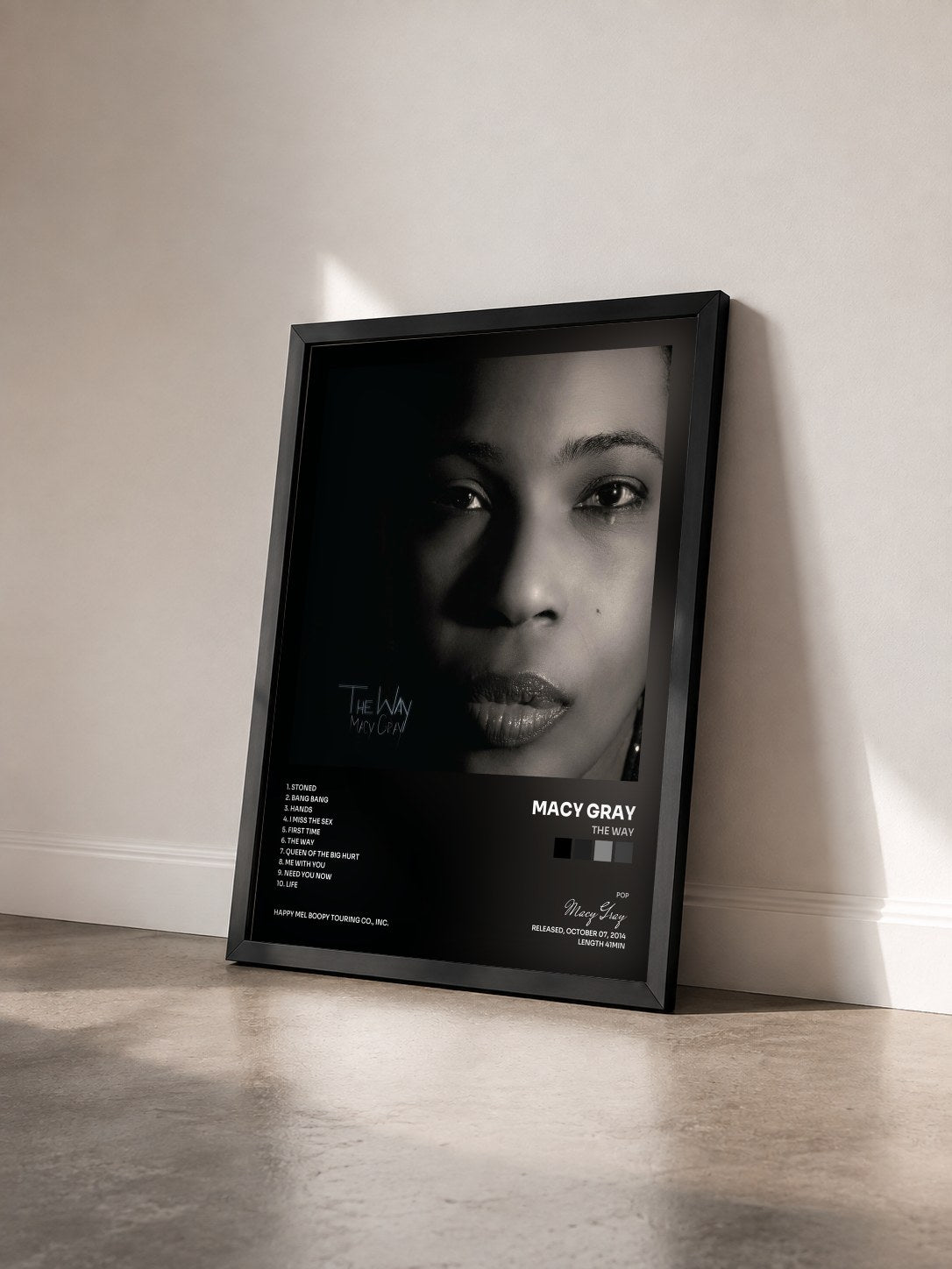 #noir Tableau de l'album The Way de Macy Gray vu de trois quarts, cadre noir