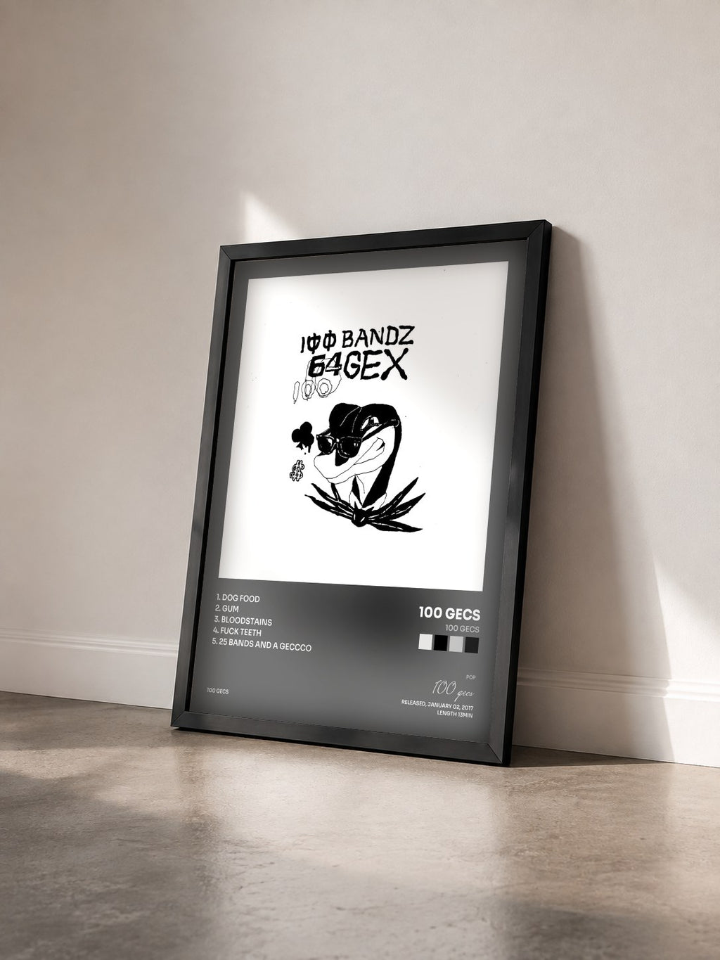 #noir Tableau de l'album 100 gecs de 100 gecs vu de trois quarts, cadre noir