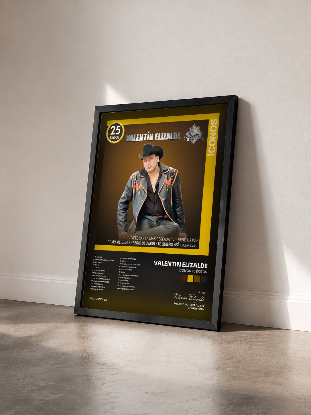 #noir Tableau de l'album Íconos 25 Éxitos de Valentin Elizalde vu de trois quarts, cadre noir