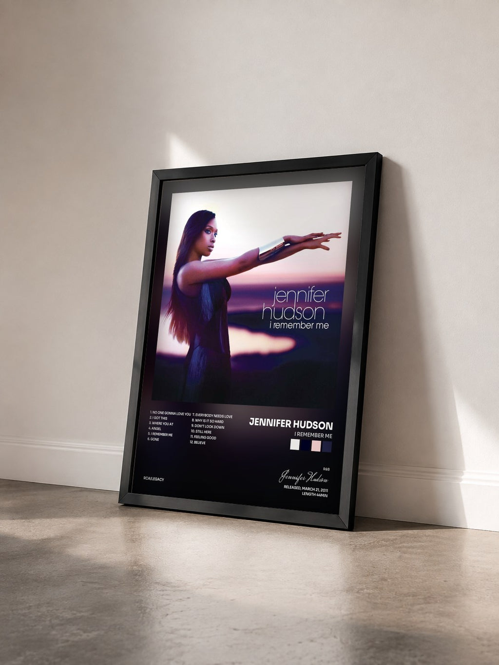 #noir Tableau de l'album I Remember Me de Jennifer Hudson vu de trois quarts, cadre noir