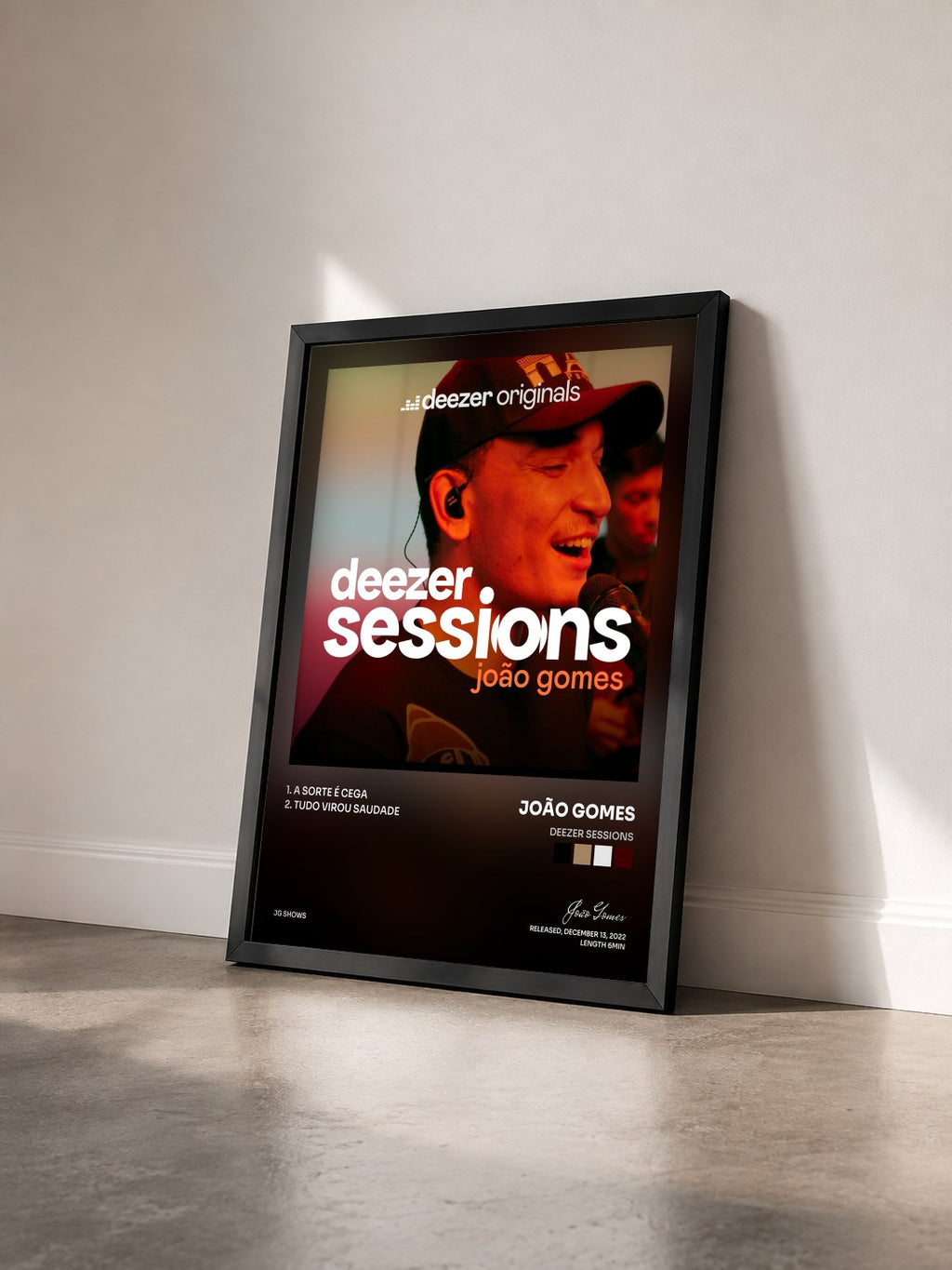 #noir Tableau de l'album Deezer Sessions de João Gomes vu de trois quarts, cadre noir
