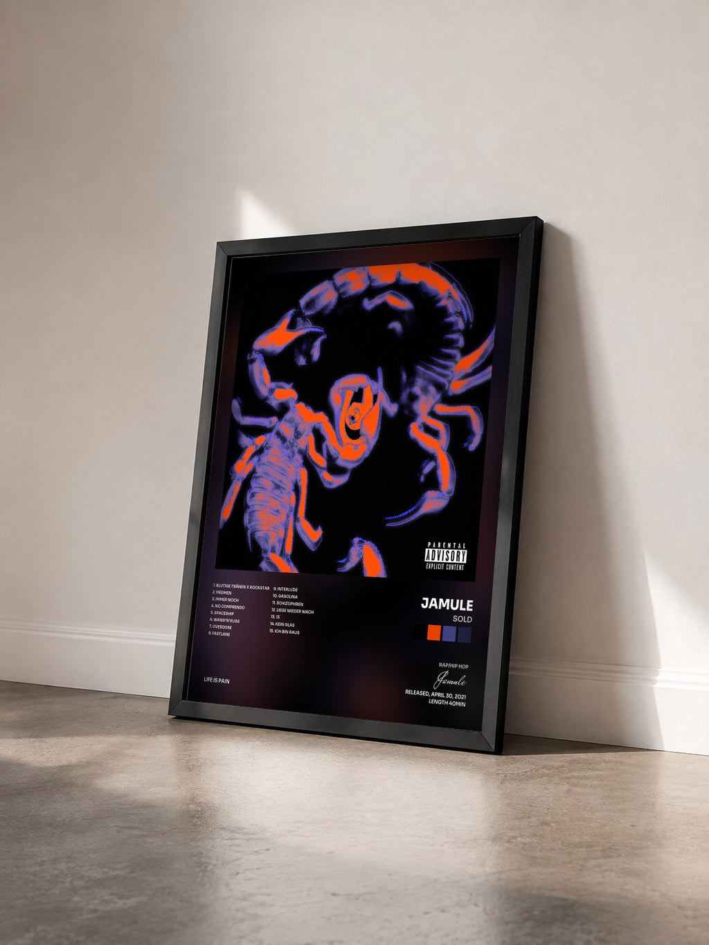 #noir Tableau de l'album SOLD de Jamule vu de trois quarts, cadre noir