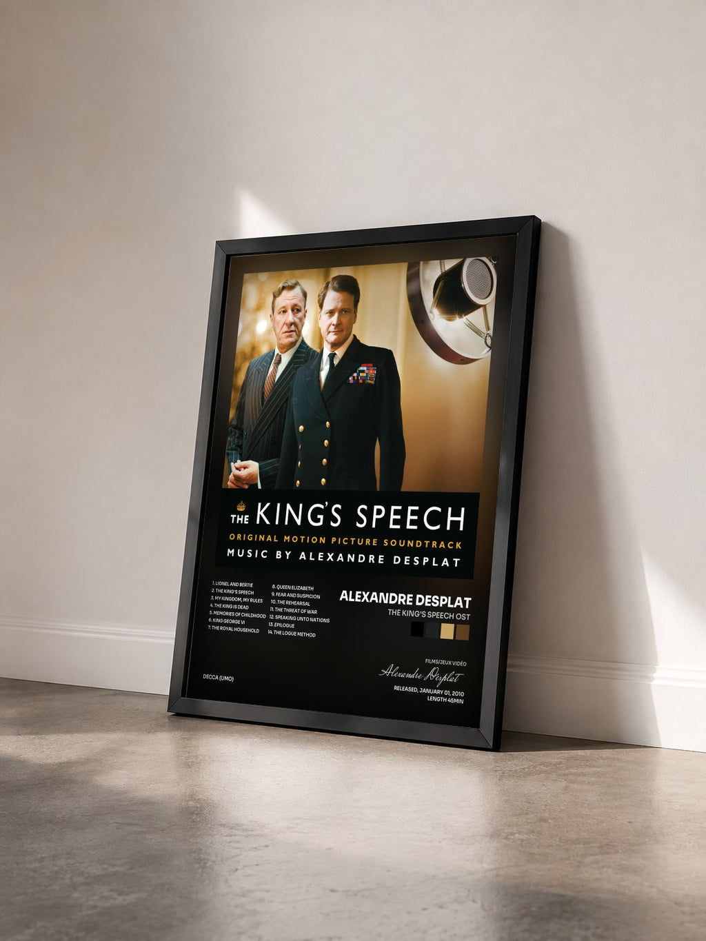 #noir Tableau de l'album The King's Speech OST de Alexandre Desplat vu de trois quarts, cadre noir