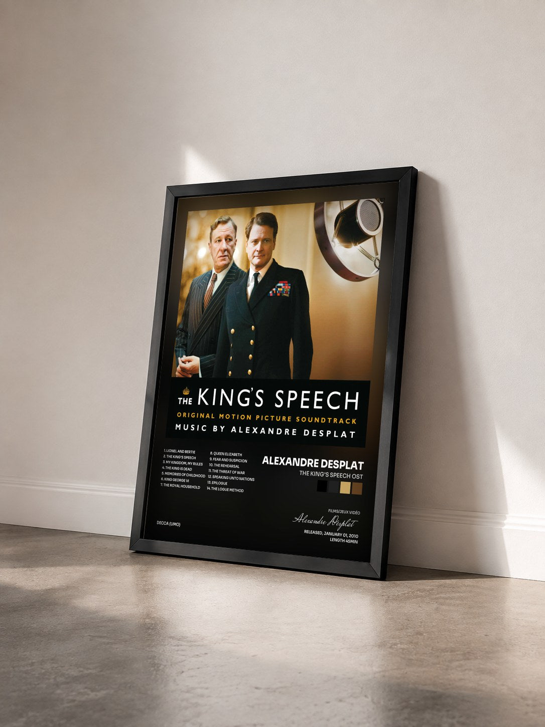 #noir Tableau de l'album The King's Speech OST de Alexandre Desplat vu de trois quarts, cadre noir