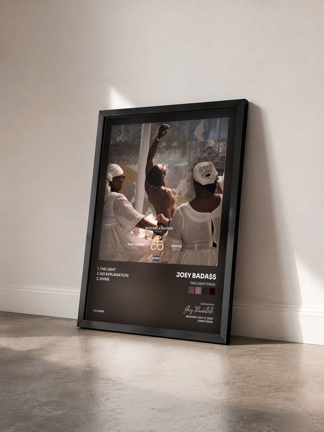 #noir Tableau de l'album The Light Pack de Joey Bada$$ vu de trois quarts, cadre noir