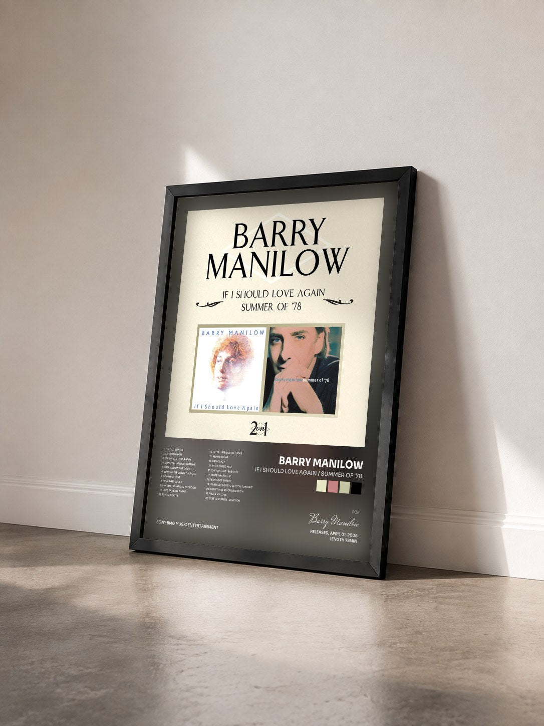 #noir Tableau de l'album If I Should Love Again / Summer Of '78 de Barry Manilow vu de trois quarts, cadre noir
