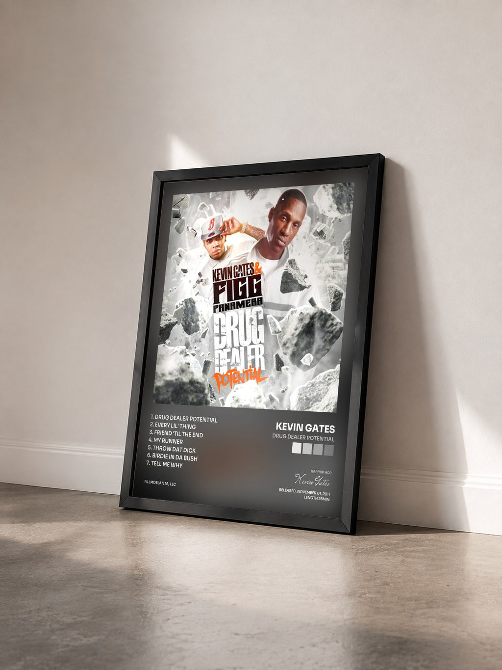 #noir Tableau de l'album Drug Dealer Potential de Kevin Gates vu de trois quarts, cadre noir