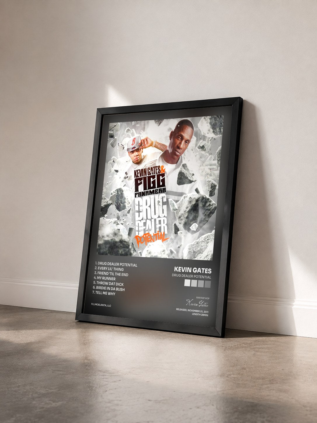 #noir Tableau de l'album Drug Dealer Potential de Kevin Gates vu de trois quarts, cadre noir