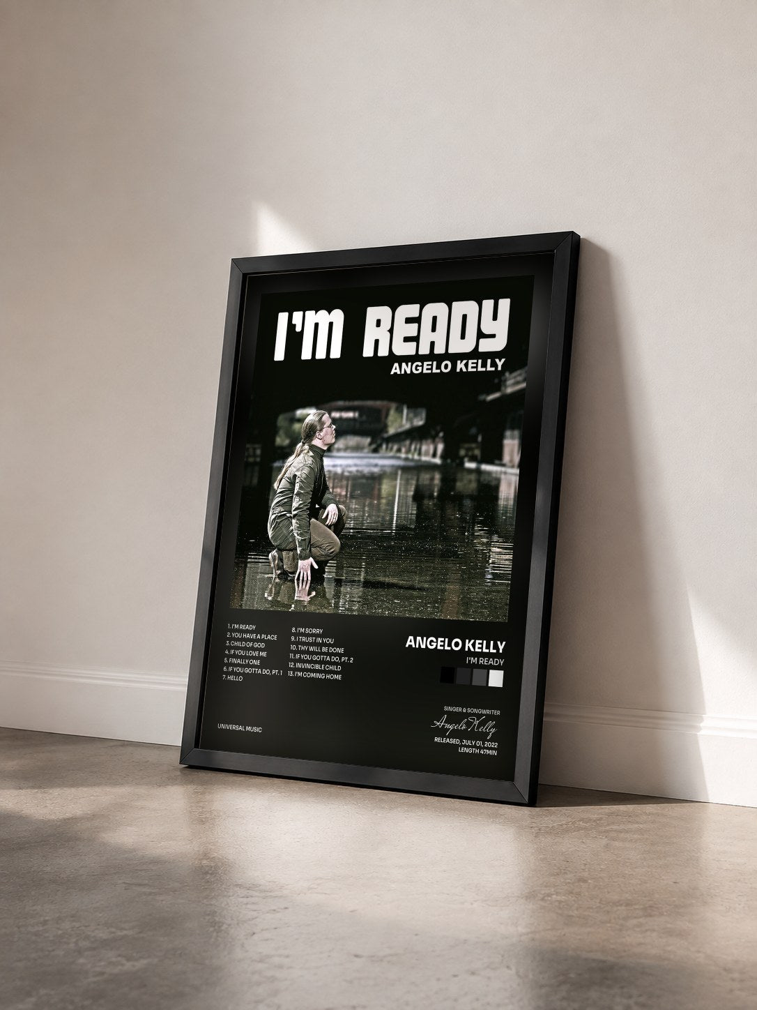 #noir Tableau de l'album I'm Ready de Angelo Kelly vu de trois quarts, cadre noir
