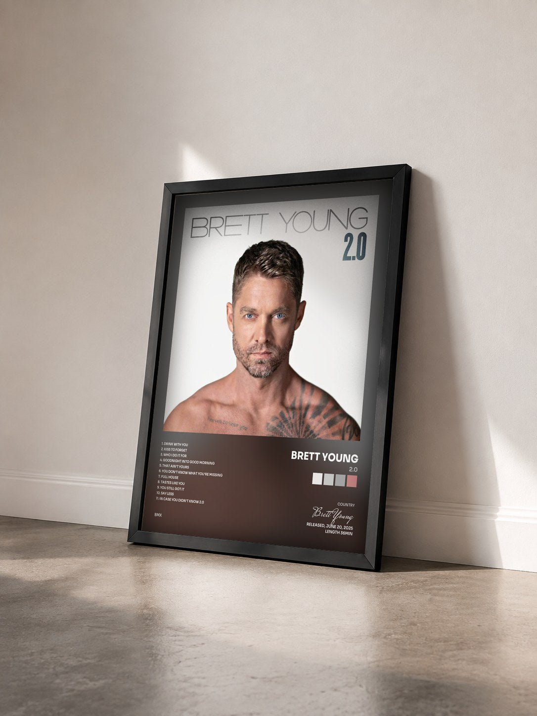 #noir Tableau de l'album 2.0 de Brett Young vu de trois quarts, cadre noir