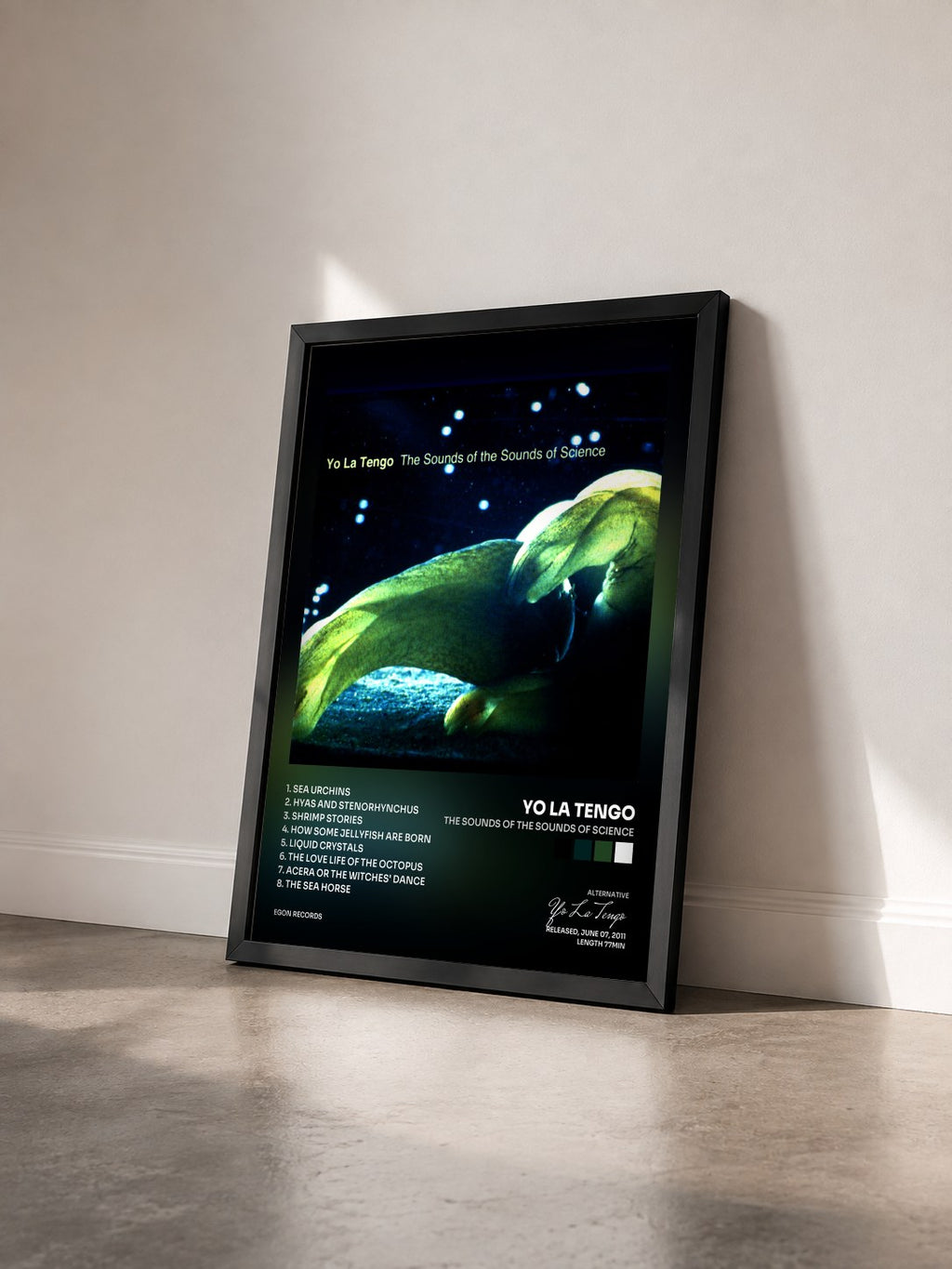#noir The Sounds of the Sounds of Science von Yo La Tengo als gerahmter Kunstdruck von schräg gesehen, schwarzer Rahmen