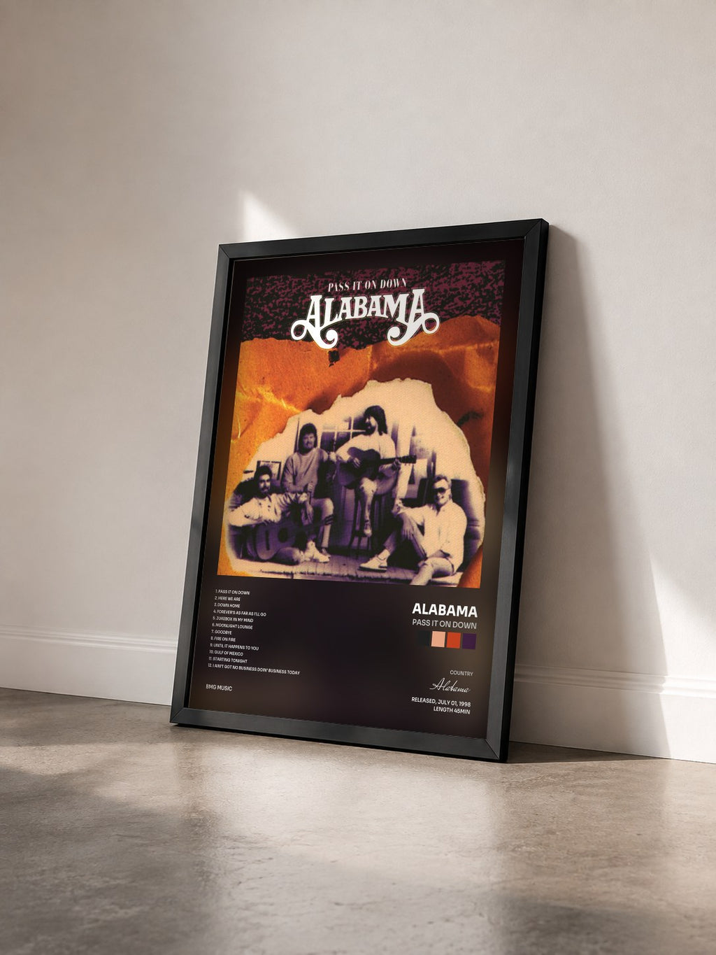 #noir Tableau de l'album Pass It On Down de Alabama vu de trois quarts, cadre noir