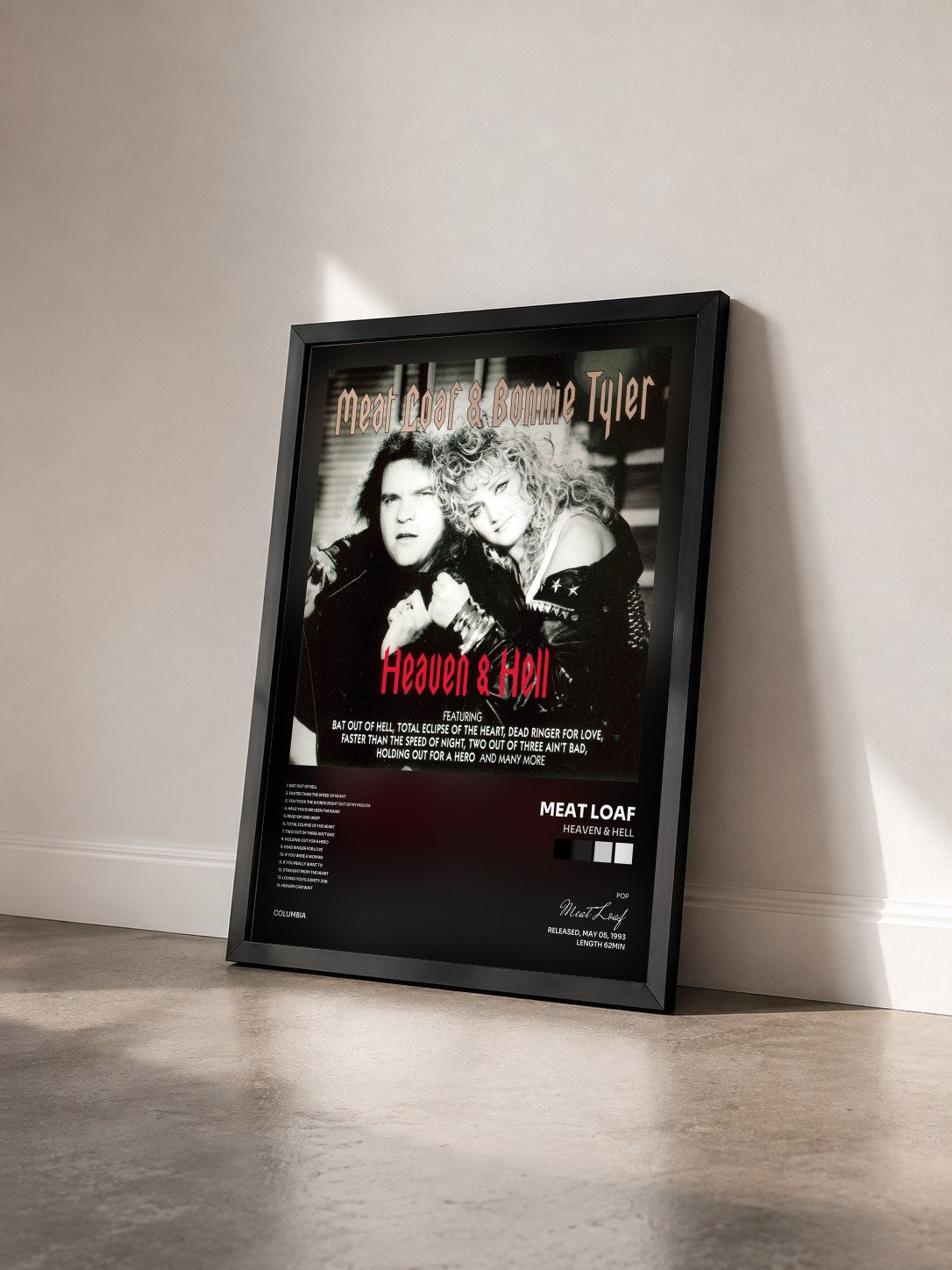 #noir Tableau de l'album Heaven & Hell de Meat Loaf vu de trois quarts, cadre noir