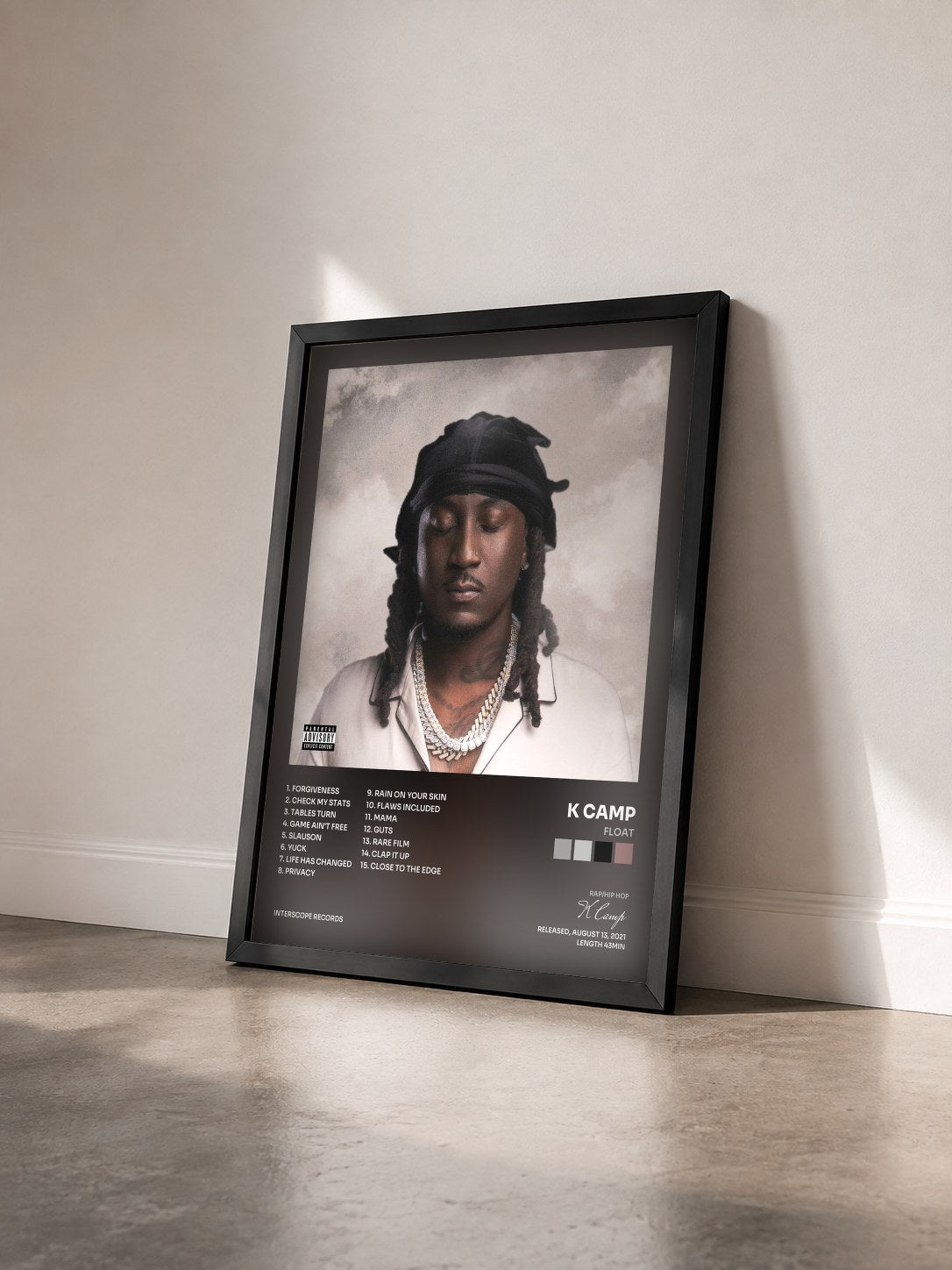 #noir Tableau de l'album FLOAT de K Camp vu de trois quarts, cadre noir