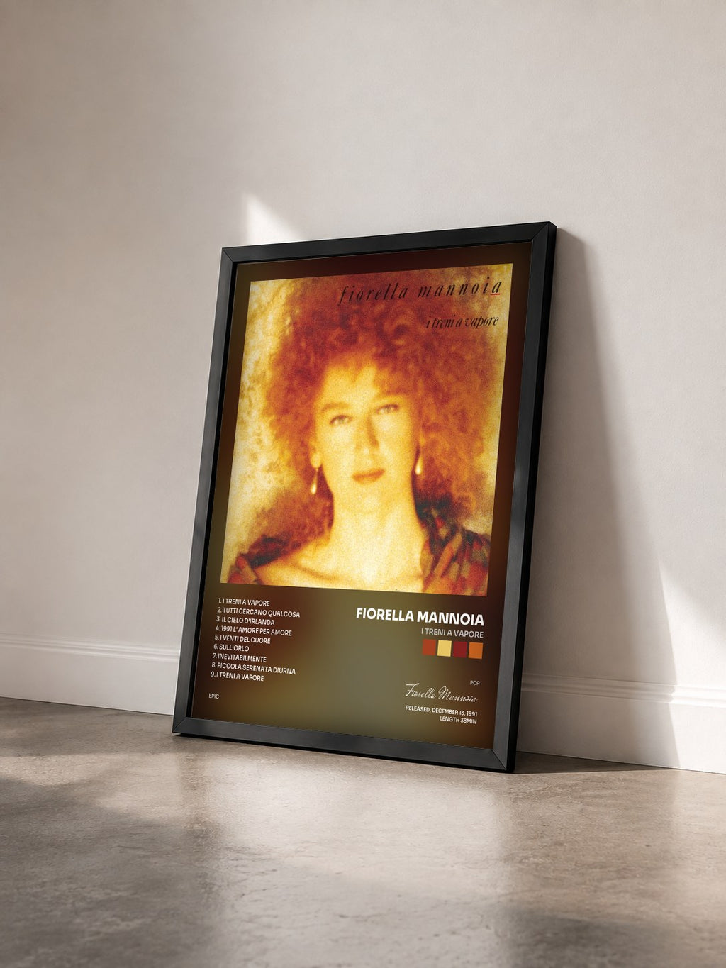 #noir Tableau de l'album I Treni A Vapore de Fiorella Mannoia vu de trois quarts, cadre noir